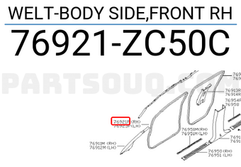 Nissan 76921ZC50C WELT-BODY SIDE,FRONT RH
