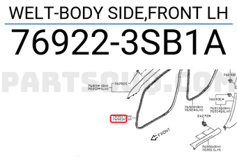 Nissan 769223SB1A WELT-BODY SIDE,FRONT LH