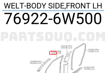 Nissan 769226W500 WELT-BODY SIDE,FRONT LH