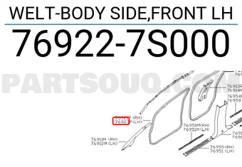 Nissan 769227S000 WELT-BODY SIDE,FRONT LH