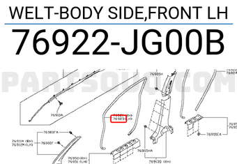 Nissan 76922JG00B WELT-BODY SIDE,FRONT LH