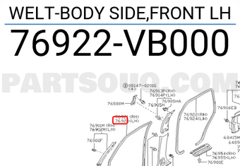 Nissan 76922VB000 WELT-BODY SIDE,FRONT LH