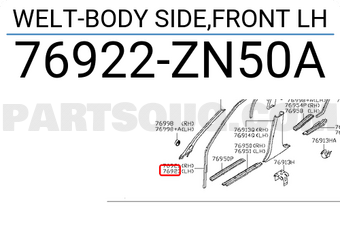Nissan 76922ZN50A WELT-BODY SIDE,FRONT LH