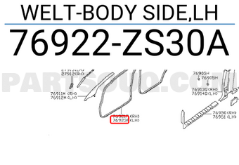 Nissan 76922ZS30A WELT-BODY SIDE,LH