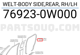 Nissan 769230W000 WELT-BODY SIDE,REAR, RH/LH