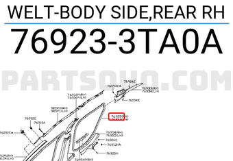 Nissan 769233TA0A WELT-BODY SIDE,REAR RH
