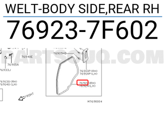 Nissan 769237F602 WELT-BODY SIDE,REAR RH