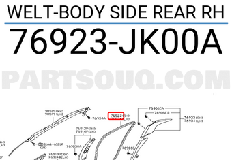 Nissan 76923JK00A WELT-BODY SIDE REAR RH