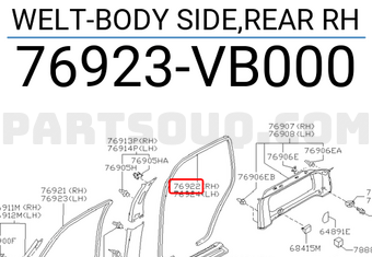 Nissan 76923VB000 WELT-BODY SIDE,REAR RH