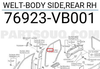 Nissan 76923VB001 WELT-BODY SIDE,REAR RH