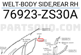 Nissan 76923ZS30A WELT-BODY SIDE,REAR RH