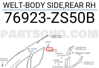 Nissan 76923ZS50B WELT-BODY SIDE,REAR RH