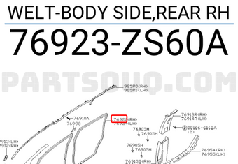 Nissan 76923ZS60A WELT-BODY SIDE,REAR RH