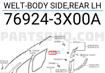 Nissan 769243X00A WELT-BODY SIDE,REAR LH