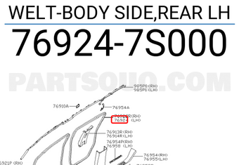 Nissan 769247S000 WELT-BODY SIDE,REAR LH