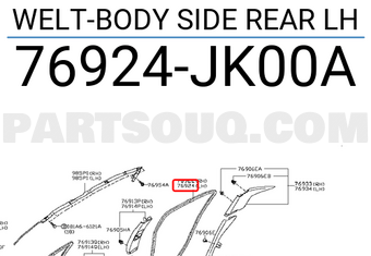 Nissan 76924JK00A WELT-BODY SIDE REAR LH