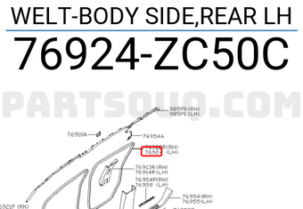 Nissan 76924ZC50C WELT-BODY SIDE,REAR LH