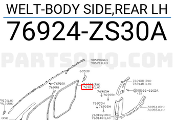Nissan 76924ZS30A WELT-BODY SIDE,REAR LH