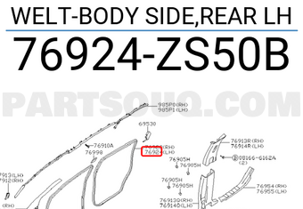Nissan 76924ZS50B WELT-BODY SIDE,REAR LH