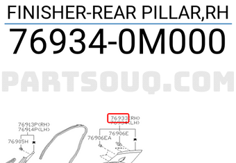 Nissan 769340M000 FINISHER-REAR PILLAR,RH