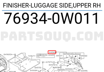 Nissan 769340W011 FINISHER-LUGGAGE SIDE,UPPER RH