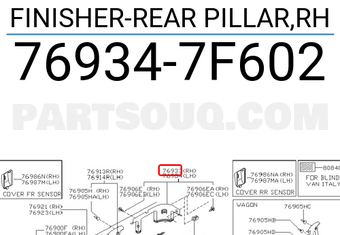 Nissan 769347F602 FINISHER-REAR PILLAR,RH