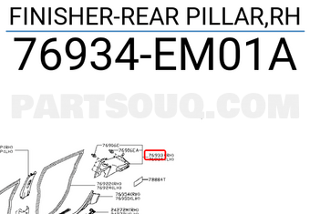 Nissan 76934EM01A FINISHER-REAR PILLAR,RH