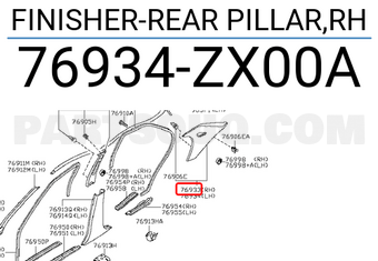Nissan 76934ZX00A FINISHER-REAR PILLAR,RH