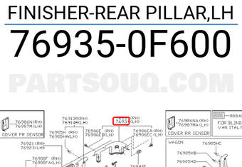 Nissan 769350F600 FINISHER-REAR PILLAR,LH