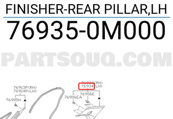 Nissan 769350M000 FINISHER-REAR PILLAR,LH
