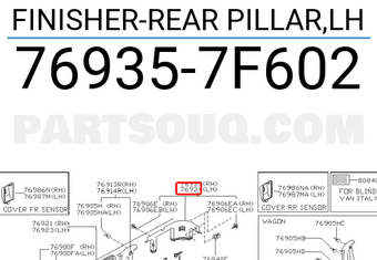 Nissan 769357F602 FINISHER-REAR PILLAR,LH