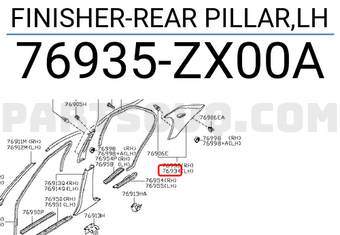 Nissan 76935ZX00A FINISHER-REAR PILLAR,LH