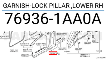 Nissan 769361AA0A GARNISH-LOCK PILLAR ,LOWER RH