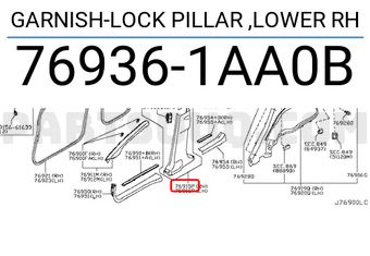 Nissan 769361AA0B GARNISH-LOCK PILLAR ,LOWER RH