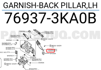Nissan 769373KA0B GARNISH-BACK PILLAR,LH