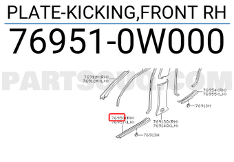 Nissan 769510W000 PLATE-KICKING,FRONT RH