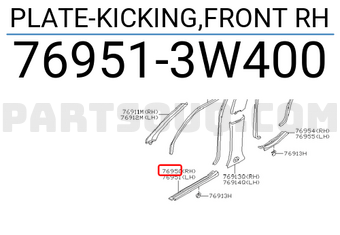 Nissan 769513W400 PLATE-KICKING,FRONT RH