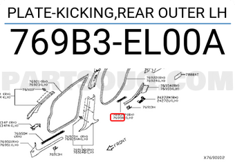 Nissan 769B3EL00A PLATE-KICKING,REAR OUTER LH