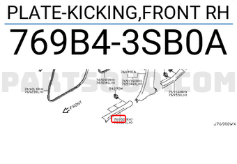 Nissan 769B43SB0A PLATE-KICKING,FRONT RH