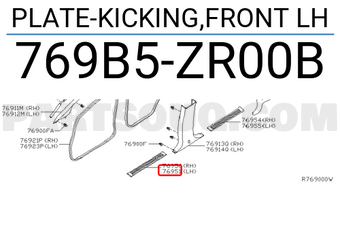 Nissan 769B5ZR00B PLATE-KICKING,FRONT LH