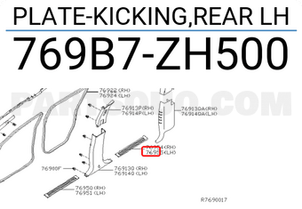Nissan 769B7ZH500 PLATE-KICKING,REAR LH