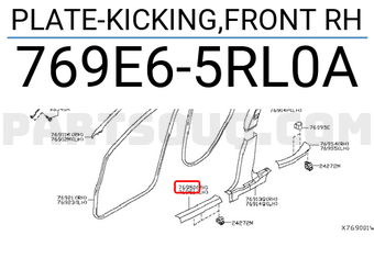 Nissan 769E65RL0A PLATE-KICKING,FRONT RH