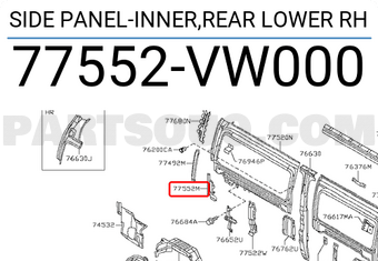 Nissan 77552VW000 SIDE PANEL-INNER,REAR LOWER RH
