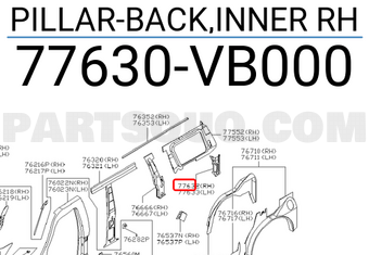 Nissan 77630VB000 PILLAR-BACK,INNER RH