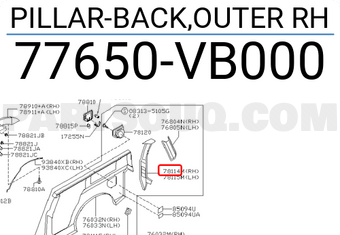 Nissan 77650VB000 PILLAR-BACK,OUTER RH