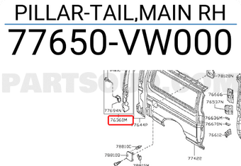 Nissan 77650VW000 PILLAR-TAIL,MAIN RH