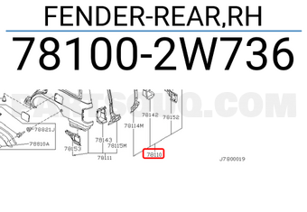 Nissan 781002W736 FENDER-REAR,RH