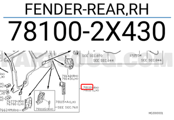 Nissan 781002X430 FENDER-REAR,RH