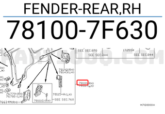 Nissan 781007F630 FENDER-REAR,RH