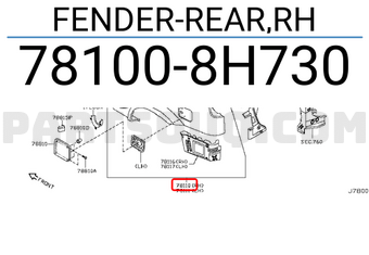 Nissan 781008H730 FENDER-REAR,RH